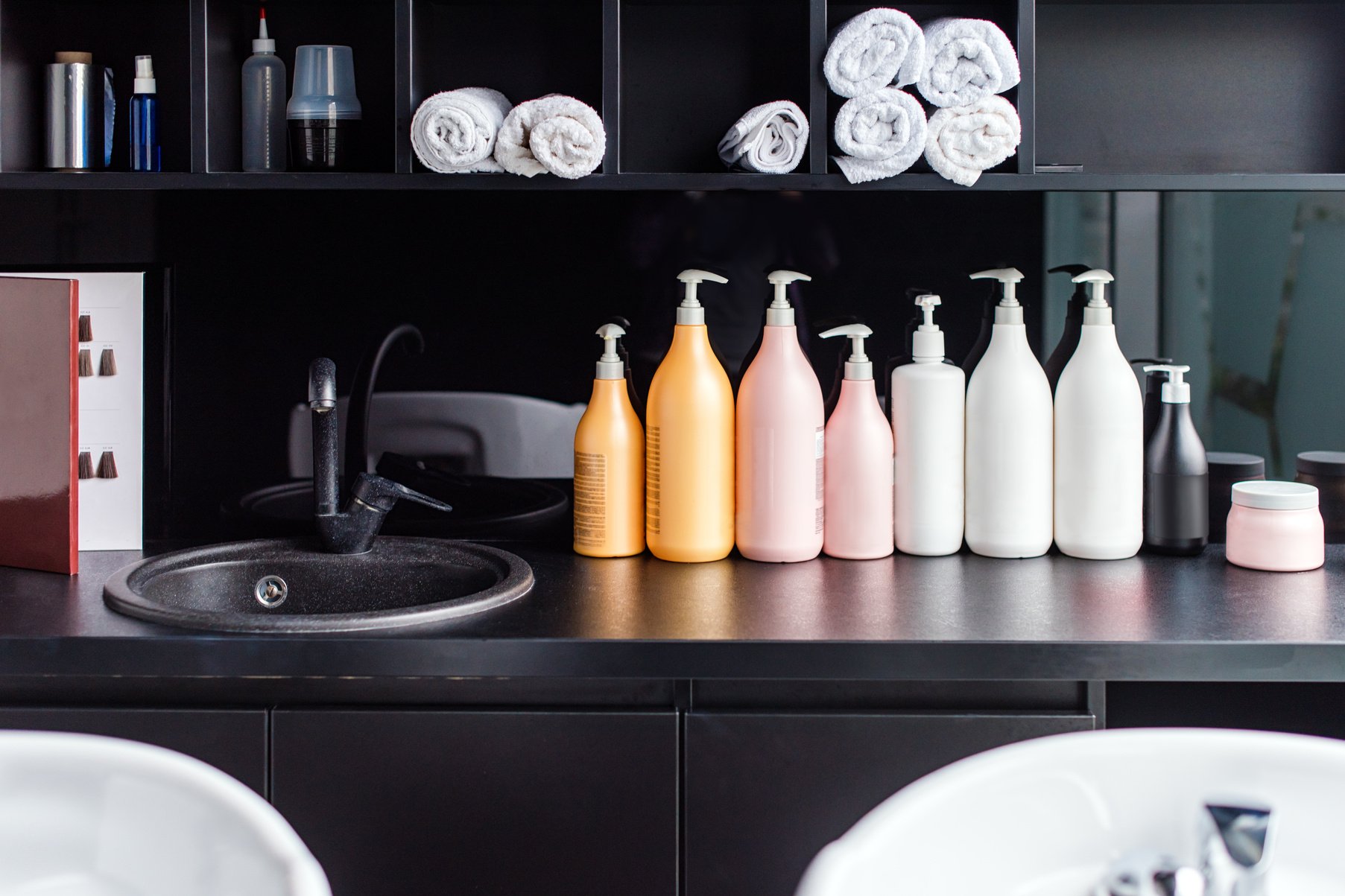 Hairdresser's workplace. Modern beauty salon. Hair salon interior business.